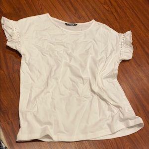 SHEIN Ruffled Short Sleeve Lace Insert Top